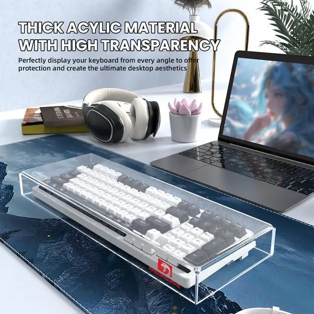 Alt view image 3 of 7 - KC04 Acrylic Clear Transparent Keyboard Cover(17.4 * 6.5 * 1.89 inch) with Dustproof Waterproof Anti-hit Anti-cat Protective Case for Standard 98Key Mechanical Gaming Keyboard