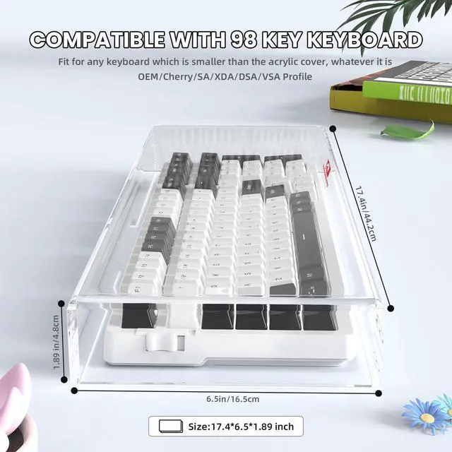 Alt view image 5 of 7 - KC04 Acrylic Clear Transparent Keyboard Cover(17.4 * 6.5 * 1.89 inch) with Dustproof Waterproof Anti-hit Anti-cat Protective Case for Standard 98Key Mechanical Gaming Keyboard