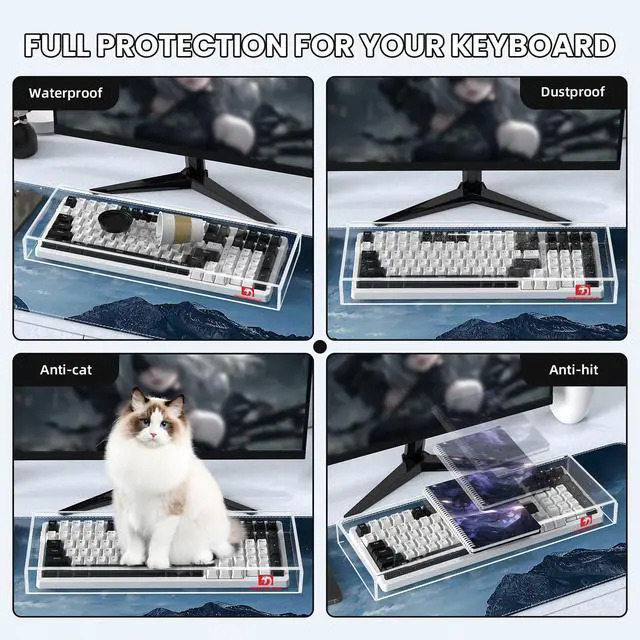 Alt view image 6 of 7 - KC04 Acrylic Clear Transparent Keyboard Cover(17.4 * 6.5 * 1.89 inch) with Dustproof Waterproof Anti-hit Anti-cat Protective Case for Standard 98Key Mechanical Gaming Keyboard