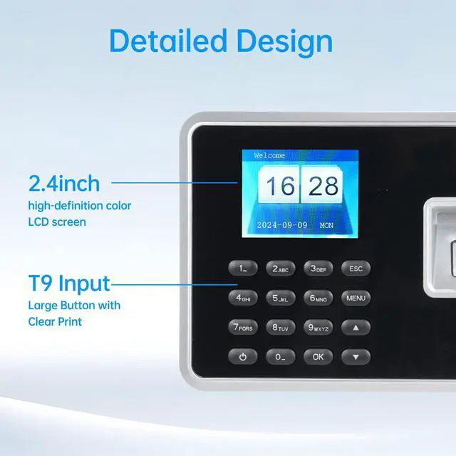 Alt view image 3 of 6 - Biometric Time Clock Attendance Machine for Employees Support 1000pcs Fingerprint/Password/ID Card Recognition 5 Languages System USB Port Data for School Restaurant Factory Office Hospital