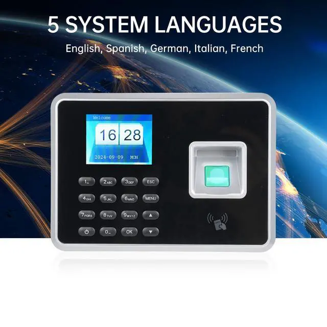 Alt view image 5 of 6 - Biometric Time Clock Attendance Machine for Employees Support 1000pcs Fingerprint/Password/ID Card Recognition 5 Languages System USB Port Data for School Restaurant Factory Office Hospital