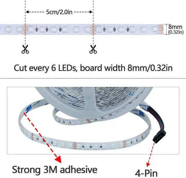 Alt view image 3 of 6 - 24V 32.8ft/10M RGB LED Strip Light 1200LEDs 120W Flexible SMD3535 High Brightness No-Waterproof IP20 LED Tape Lights for Living Room Home Decoration(RGB Controller and Power Supply Not Included)