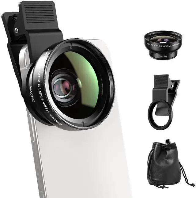 Main image of 0.45x Wide Angle & 12.5X Macro Lens, Clip-On Phone Camera Kit for iPhone & Android Perfect for Selfies, Travel, and Close-Ups