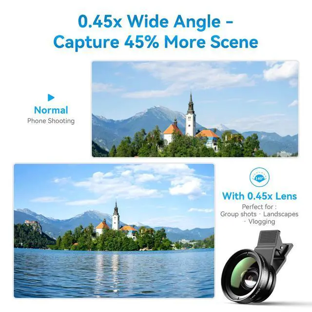Alt view image 4 of 7 - 0.45x Wide Angle & 12.5X Macro Lens, Clip-On Phone Camera Kit for iPhone & Android Perfect for Selfies, Travel, and Close-Ups