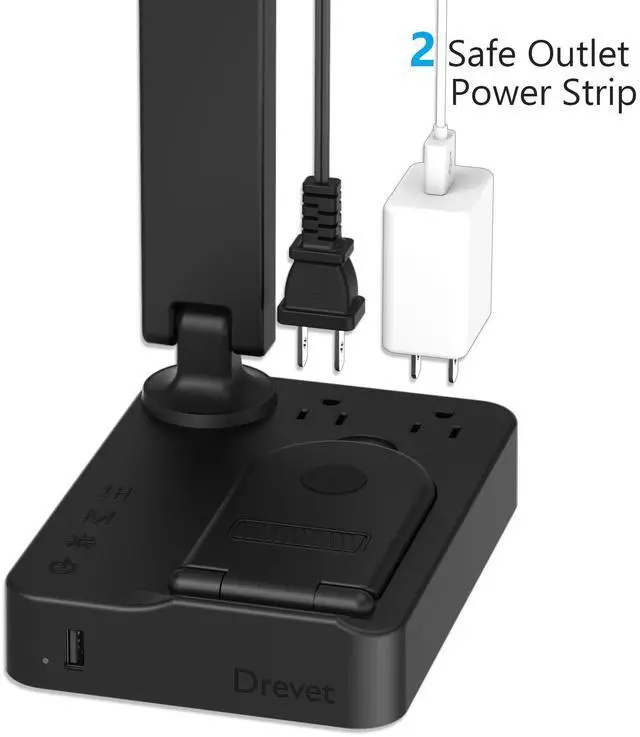 Alt view image 5 of 7 - LED Desk Lamp with Wireless Charger, Desk Table Light with USB Charging Port and 2 Outlets, 3 Lighting Modes, 3 Level Brightness, 1H Timer, Touch Control, Eye-Caring Home Office Foldable Lamp