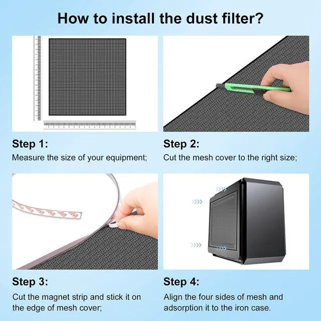 Alt view image 3 of 6 - 500x500mm 19.68inch DIY Computer PC Case and Fans PVC Dustproof Mesh Filter Cover with Magnetic Strip for Computer Chassis Speakers and More