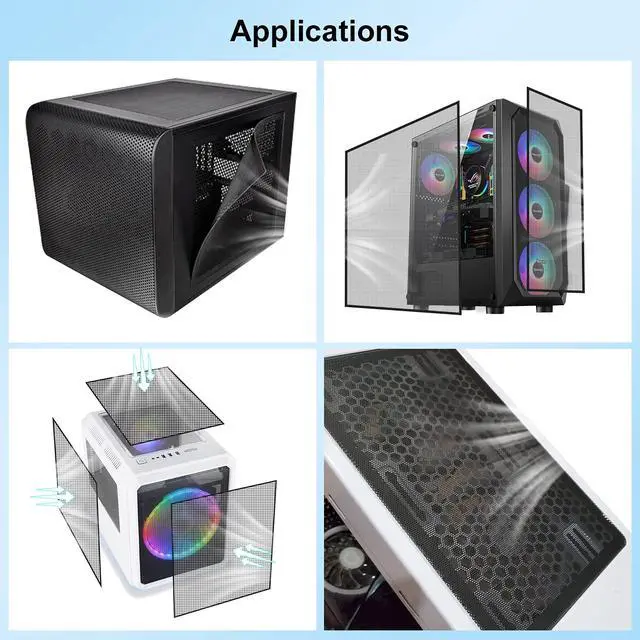 Alt view image 4 of 6 - 500x500mm 19.68inch DIY Computer PC Case and Fans PVC Dustproof Mesh Filter Cover with Magnetic Strip for Computer Chassis Speakers and More
