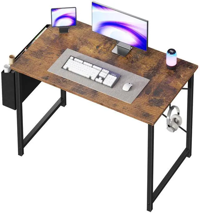 Main image of Computer Desk 40 Inch Home Office Desks for Small Spaces, Gaming Writing Study Work Table with Storage Bag and Headphone Hook for Bedroom, Rustic Brown