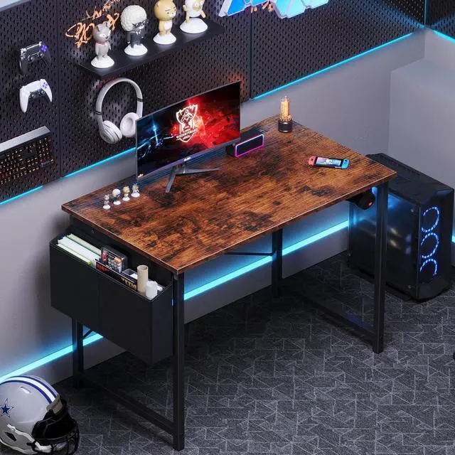 Alt view image 4 of 7 - Computer Desk 40 Inch Home Office Desks for Small Spaces, Gaming Writing Study Work Table with Storage Bag and Headphone Hook for Bedroom, Rustic Brown