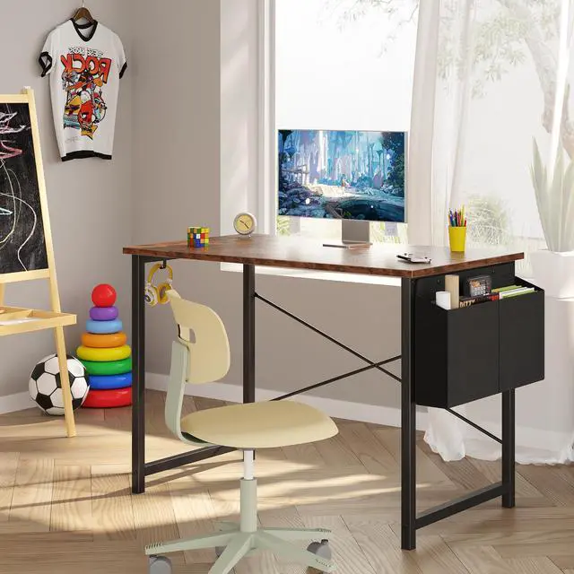 Alt view image 5 of 7 - Computer Desk 40 Inch Home Office Desks for Small Spaces, Gaming Writing Study Work Table with Storage Bag and Headphone Hook for Bedroom, Rustic Brown