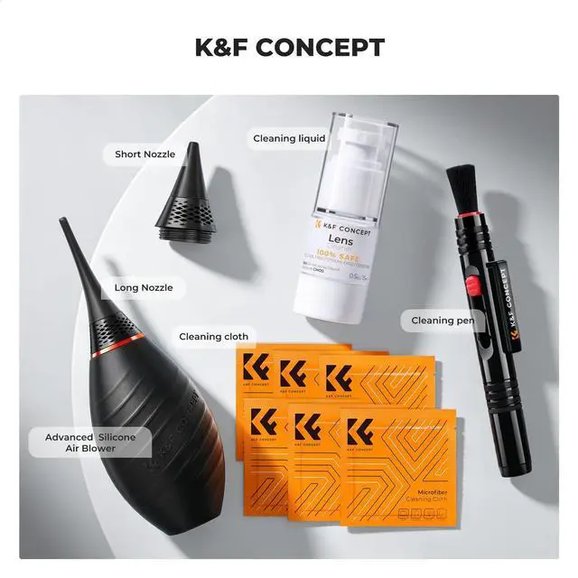 Alt view image 2 of 7 - 10-in-1 Camera Lens Cleaning Kit for DSLR Camera Lens Filter Cell Phones with Advanced Silicone Air Blower*1+Short Nozzle*1+Long Nozzle*1+Cleaning Cloth*6+Cleaning Pen*1+15ML Cleaner*1