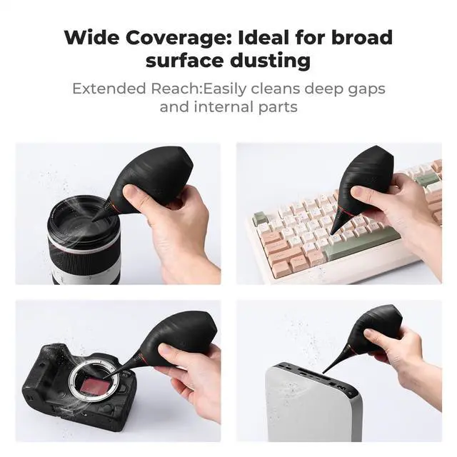 Alt view image 4 of 7 - 10-in-1 Camera Lens Cleaning Kit for DSLR Camera Lens Filter Cell Phones with Advanced Silicone Air Blower*1+Short Nozzle*1+Long Nozzle*1+Cleaning Cloth*6+Cleaning Pen*1+15ML Cleaner*1