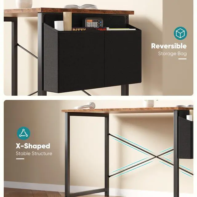 Alt view image 2 of 7 - Computer Desk 40 Inch Home Office Desks for Small Spaces, Gaming Writing Study Work Table with Storage Bag and Headphone Hook for Bedroom, Rustic Brown