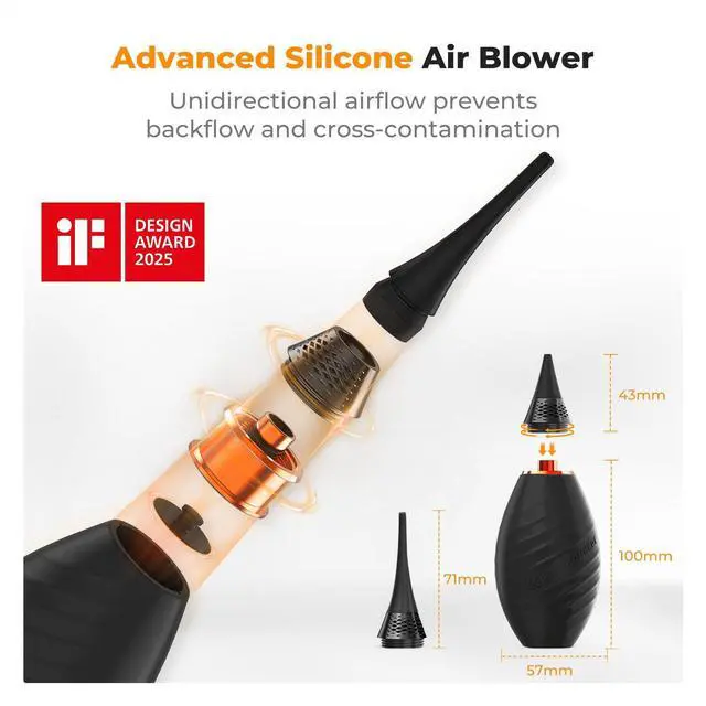 Alt view image 3 of 7 - 10-in-1 Camera Lens Cleaning Kit for DSLR Camera Lens Filter Cell Phones with Advanced Silicone Air Blower*1+Short Nozzle*1+Long Nozzle*1+Cleaning Cloth*6+Cleaning Pen*1+15ML Cleaner*1