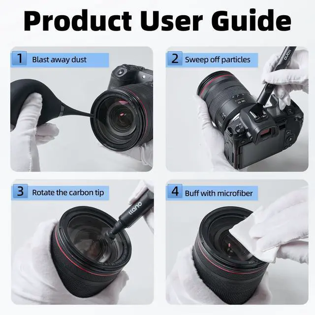 Alt view image 7 of 7 - 7-in-1 Camera Lens Cleaning Kit with Cleaning Solution 60ml, Swab, Pen, Air Blower, Nano-Fiber Cloth, Wipes, Cleaning Kit for Computer PC MacBook iPhone Camera