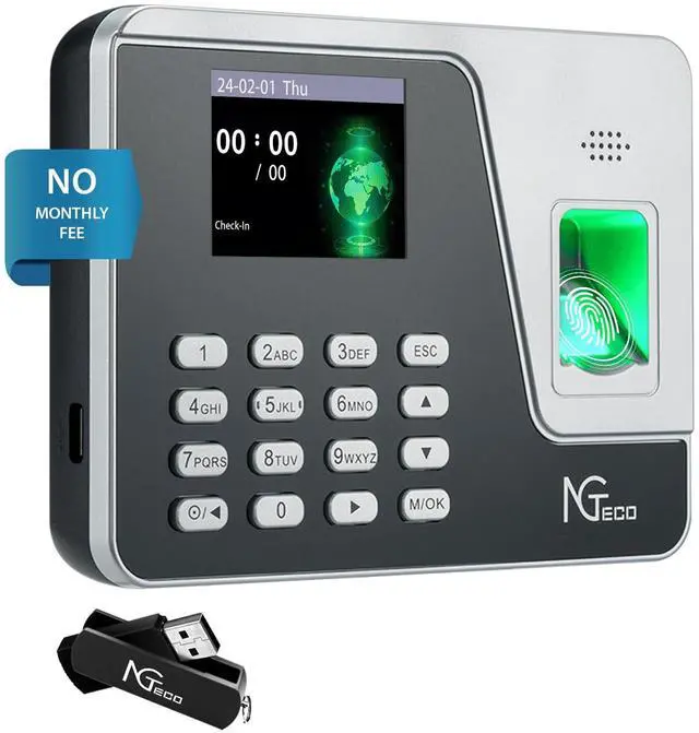 Main image of Fingerprint & PIN Time Clock, Standalone Biometric Punch Machine for Small Business, No WiFi/Software Required, No Monthly Fees