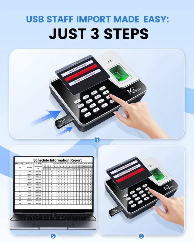 Alt view image 3 of 7 - Fingerprint & PIN Time Clock, Standalone Biometric Punch Machine for Small Business, No WiFi/Software Required, No Monthly Fees
