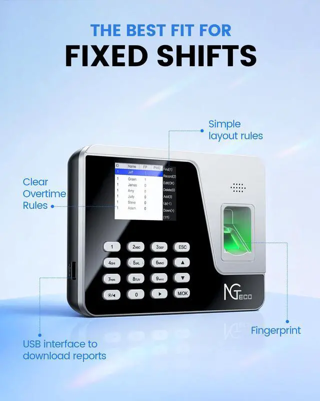 Alt view image 7 of 7 - Fingerprint & PIN Time Clock, Standalone Biometric Punch Machine for Small Business, No WiFi/Software Required, No Monthly Fees