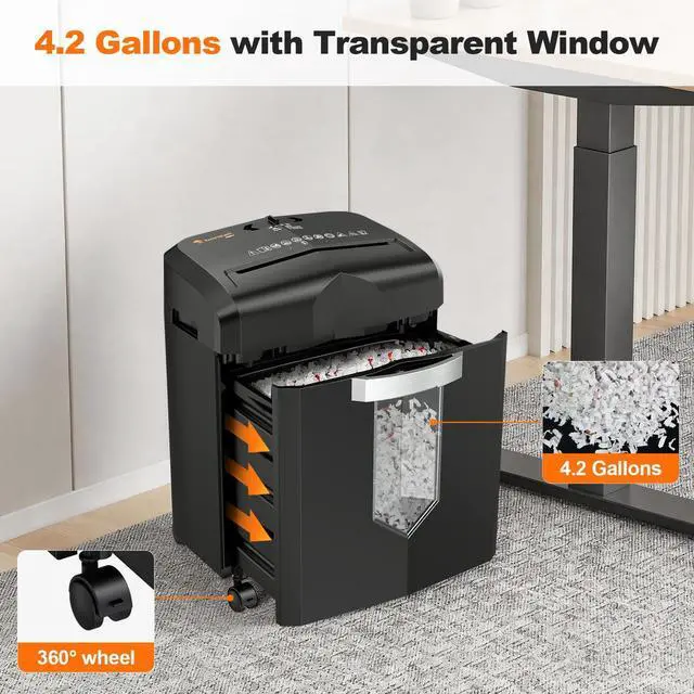 Alt view image 6 of 7 - 12-Sheet Micro Cut Shredders for Home Office, P-4 Security Level Paper Shredder for CD, Credit Card, Mails, Staple, Clip, with Jam-Proof System & 4.2 Gal Pullout Bin C266-B