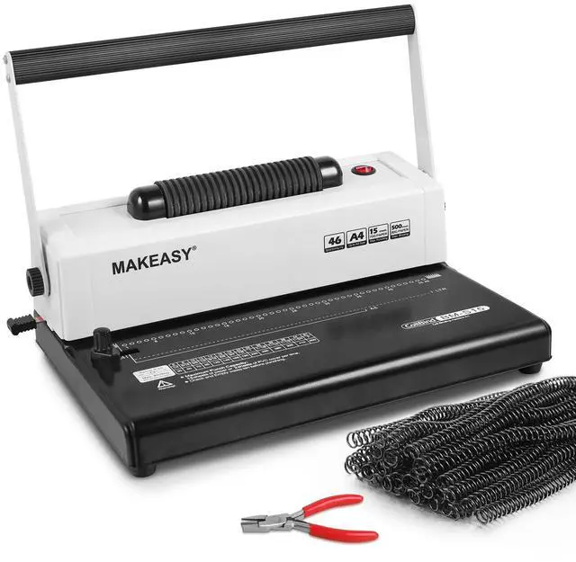 Main image of Coil Spiral Binding Machine 4:1 pitch - Manual Hole Punch - Electric Coil Inserter - Adjustable Side Margin - for Letter Size/A4/A5, Comes with 1 Box 5/16'' Plastic Coil Binding Spines & Plier