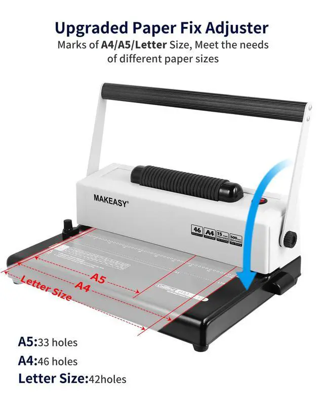 Alt view image 2 of 7 - Coil Spiral Binding Machine 4:1 pitch - Manual Hole Punch - Electric Coil Inserter - Adjustable Side Margin - for Letter Size/A4/A5, Comes with 1 Box 5/16'' Plastic Coil Binding Spines & Plier