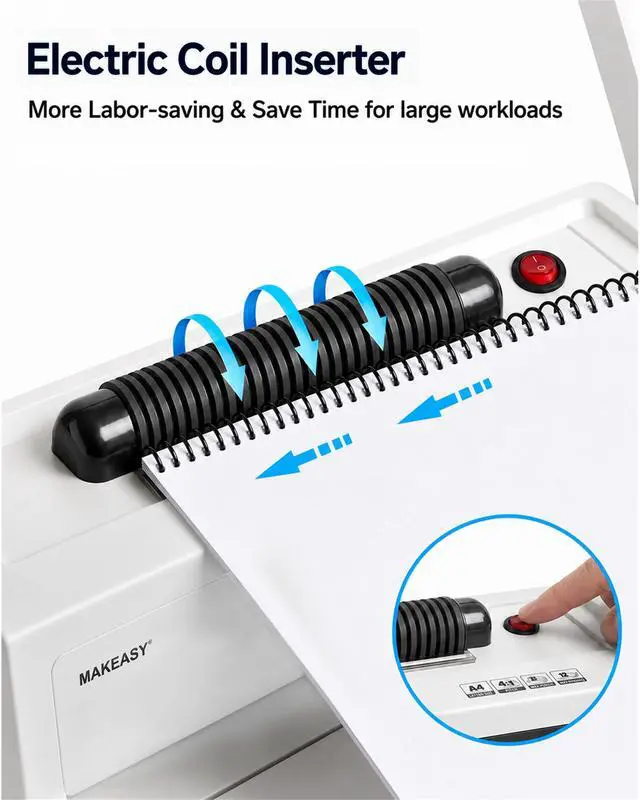 Alt view image 3 of 7 - Coil Spiral Binding Machine 4:1 pitch - Manual Hole Punch - Electric Coil Inserter - Adjustable Side Margin - for Letter Size/A4/A5, Comes with 1 Box 5/16'' Plastic Coil Binding Spines & Plier
