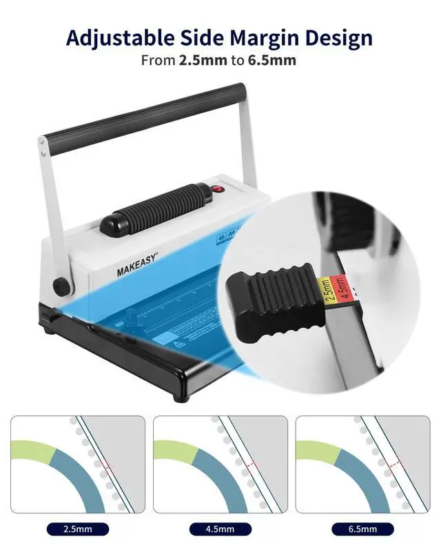 Alt view image 4 of 7 - Coil Spiral Binding Machine 4:1 pitch - Manual Hole Punch - Electric Coil Inserter - Adjustable Side Margin - for Letter Size/A4/A5, Comes with 1 Box 5/16'' Plastic Coil Binding Spines & Plier