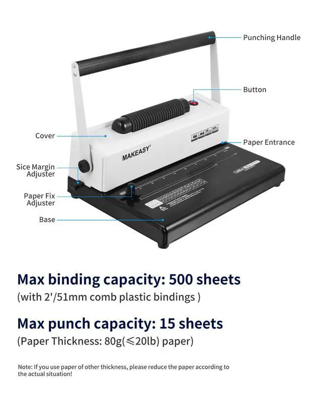 Alt view image 5 of 7 - Coil Spiral Binding Machine 4:1 pitch - Manual Hole Punch - Electric Coil Inserter - Adjustable Side Margin - for Letter Size/A4/A5, Comes with 1 Box 5/16'' Plastic Coil Binding Spines & Plier