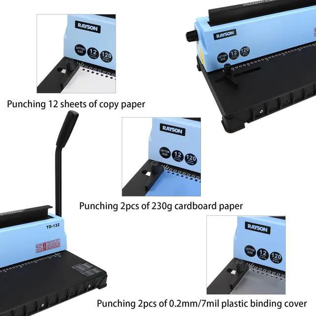 Alt view image 6 of 7 - TD-132 Wire Binding Machine, 32-Hole Spiral Coil Binder, 3:1 Pitch, Punches 12 Sheets, Binds up to 120 Sheets, Sturdy Metal Construction