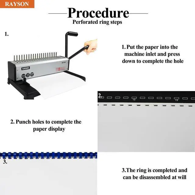 Alt view image 2 of 7 - SD1202 Comb Binding Machine, 19 Holes, Max Punching Letter Size, with Comb Set Binder for Daily Binding