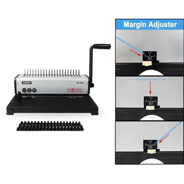 Alt view image 3 of 7 - SD1202 Comb Binding Machine, 19 Holes, Max Punching Letter Size, with Comb Set Binder for Daily Binding