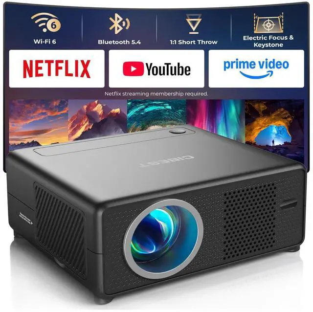 Main image of Mini Projector with WiFi and Bluetooth, Compatible with Netflix/YouTube/PrimeVideo, Electric Focus & Keystone, Short Throw Full HD 1080P Video Projector, Portable Outdoor/Indoor Use