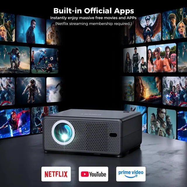 Alt view image 3 of 7 - Mini Projector with WiFi and Bluetooth, Compatible with Netflix/YouTube/PrimeVideo, Electric Focus & Keystone, Short Throw Full HD 1080P Video Projector, Portable Outdoor/Indoor Use