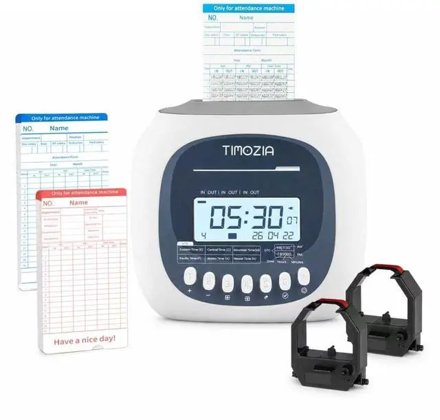 Main image of Time Clock for Employees Small Business, 6 U.S. Time Zones, Automatic Daylight Saving & Auto Time Update, Punch Card Time Recorder with 6 Punches Per Day-50 Time Cards and 2 Ribbons (White-2)