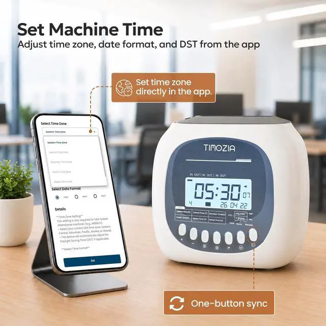 Alt view image 4 of 7 - Time Clock for Employees Small Business, 6 U.S. Time Zones, Automatic Daylight Saving & Auto Time Update, Punch Card Time Recorder with 6 Punches Per Day-50 Time Cards and 2 Ribbons