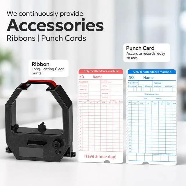 Alt view image 6 of 7 - Time Clock for Employees Small Business, 6 U.S. Time Zones, Automatic Daylight Saving & Auto Time Update, Punch Card Time Recorder with 6 Punches Per Day-50 Time Cards and 2 Ribbons