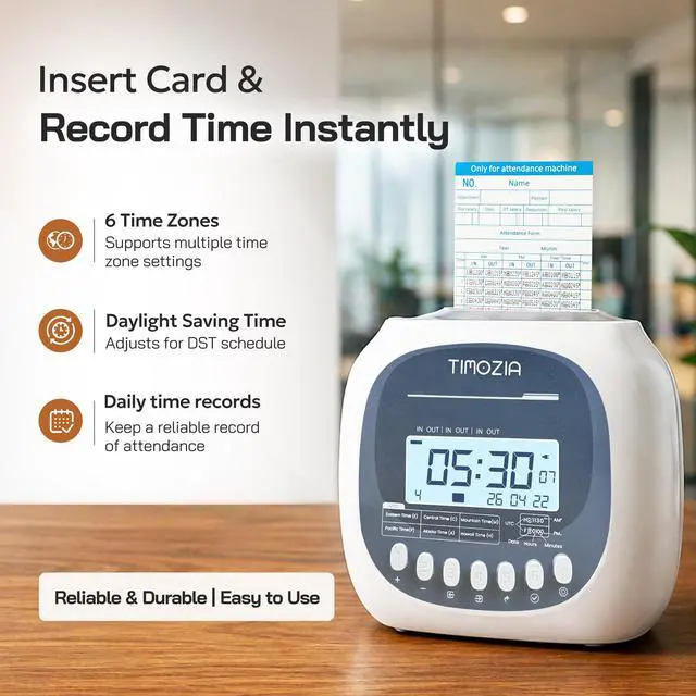 Alt view image 2 of 7 - Time Clock for Employees Small Business, 6 U.S. Time Zones, Automatic Daylight Saving & Auto Time Update, Punch Card Time Recorder with 6 Punches Per Day-50 Time Cards and 2 Ribbons (White-2)