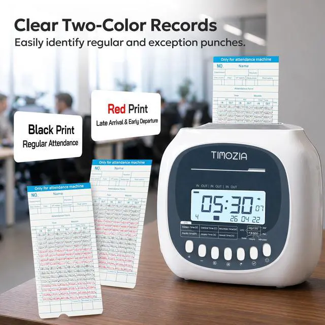 Alt view image 4 of 7 - Time Clock for Employees Small Business, 6 U.S. Time Zones, Automatic Daylight Saving & Auto Time Update, Punch Card Time Recorder with 6 Punches Per Day-50 Time Cards and 2 Ribbons (White-2)