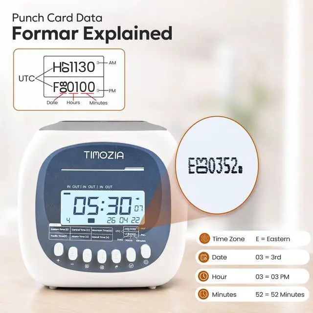 Alt view image 7 of 7 - Time Clock for Employees Small Business, 6 U.S. Time Zones, Automatic Daylight Saving & Auto Time Update, Punch Card Time Recorder with 6 Punches Per Day-50 Time Cards and 2 Ribbons (White-2)