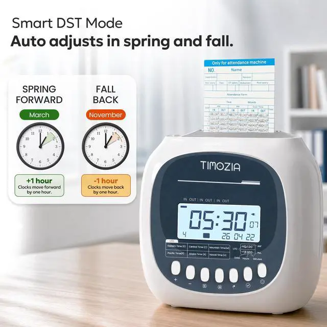 Alt view image 5 of 7 - Time Clock for Employees Small Business, 6 U.S. Time Zones, Automatic Daylight Saving & Auto Time Update, Punch Card Time Recorder with 6 Punches Per Day-50 Time Cards and 2 Ribbons (White-2)