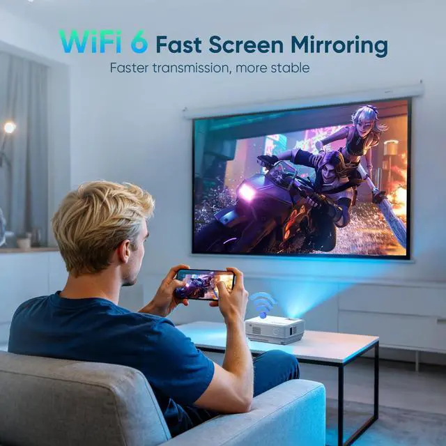 Alt view image 2 of 7 - Projector with WiFi and Bluetooth, Upgrade Outdoor Projector, Mini Movie Projector Supports 1080P Synchronize Smartphone Screen by WiFi/USB Cable for Home Entertainment (WiFi)