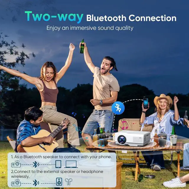 Alt view image 3 of 7 - Projector with WiFi and Bluetooth, Upgrade Outdoor Projector, Mini Movie Projector Supports 1080P Synchronize Smartphone Screen by WiFi/USB Cable for Home Entertainment (WiFi)