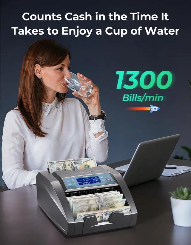 Alt view image 2 of 7 - BC009 Money Counter Machine with Value Count, MT/UV/MG/IR/DD/DBL/HLF/CHN Counterfeit Detection for Dollar/Euro Bill Counter, Add/Batch Mode Cash Counter, 1,300 Notes/Min, 2Y Manufacturer