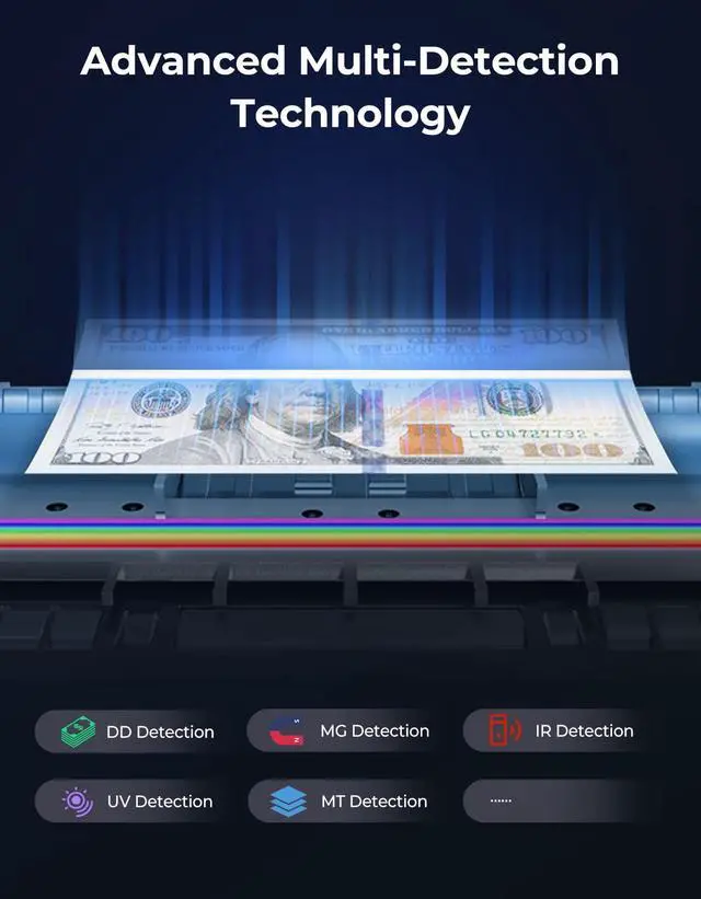 Alt view image 4 of 7 - BC009 Money Counter Machine with Value Count, MT/UV/MG/IR/DD/DBL/HLF/CHN Counterfeit Detection for Dollar/Euro Bill Counter, Add/Batch Mode Cash Counter, 1,300 Notes/Min, 2Y Manufacturer