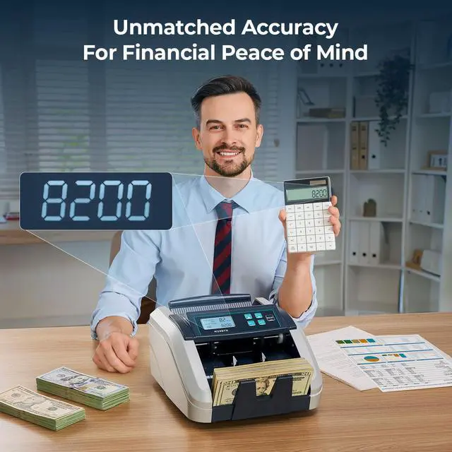 Alt view image 2 of 7 - IMC51 Money Counter Machine Count Value, Add+Batch/Add+ Value Mode Bill Counter, UV/MG/IR/MT Detection, USD only Cash Counter,1100 Bills/min, Money Counting Machine with LCD Display (Gray)