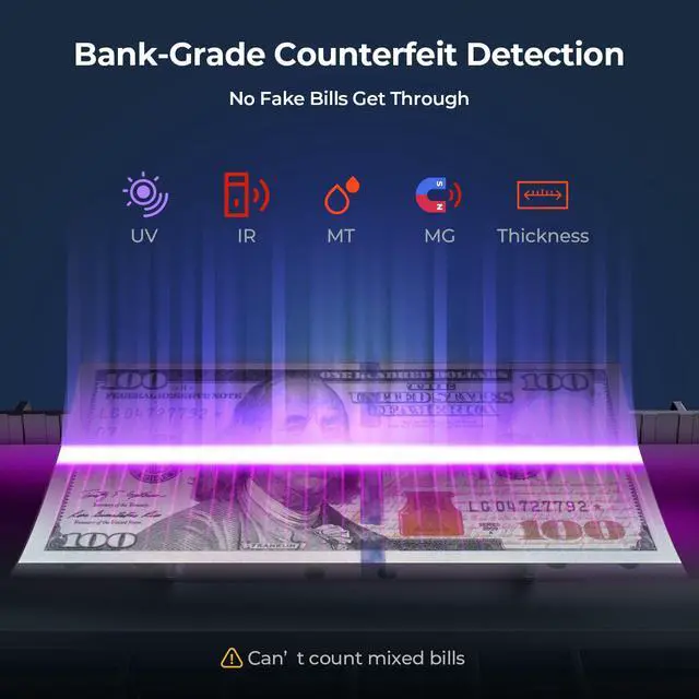 Alt view image 4 of 7 - IMC51 Money Counter Machine Count Value, Add+Batch/Add+ Value Mode Bill Counter, UV/MG/IR/MT Detection, USD only Cash Counter,1100 Bills/min, Money Counting Machine with LCD Display (Gray)