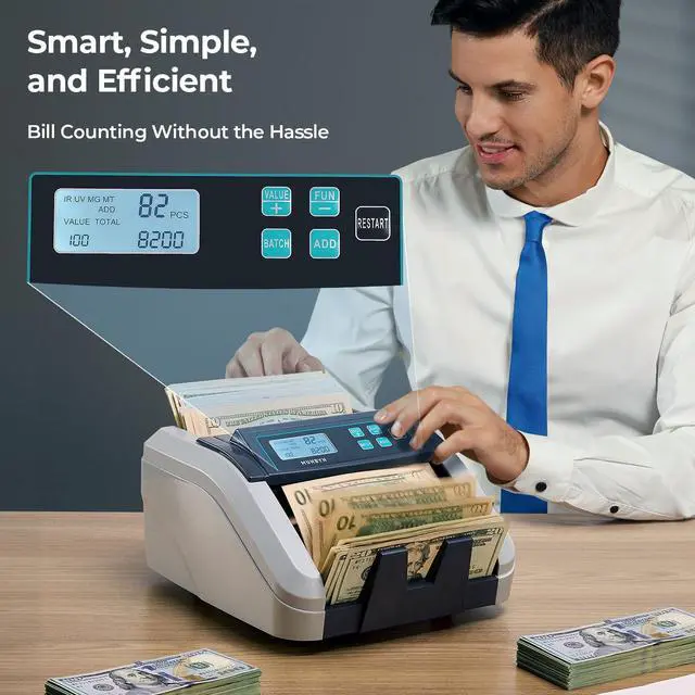 Alt view image 5 of 7 - IMC51 Money Counter Machine Count Value, Add+Batch/Add+ Value Mode Bill Counter, UV/MG/IR/MT Detection, USD only Cash Counter,1100 Bills/min, Money Counting Machine with LCD Display (Gray)