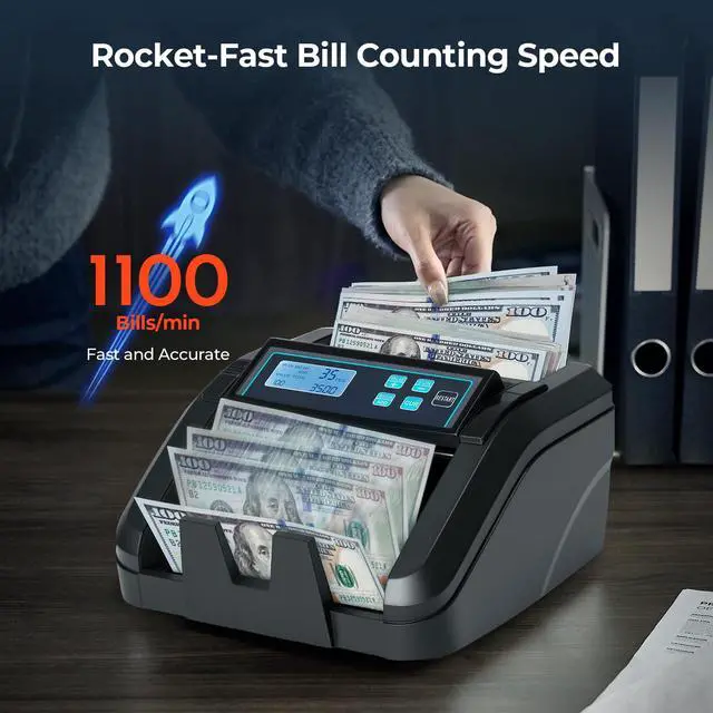 Alt view image 2 of 7 - IMC51 Money Counter Machine Count Value, Add+Batch/Add+ Value Mode Bill Counter, UV/MG/IR/MT Detection, USD only Cash Counter,1100 Bills/min, Money Counting Machine with LCD Display (Black)
