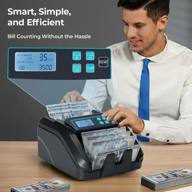 Alt view image 3 of 7 - IMC51 Money Counter Machine Count Value, Add+Batch/Add+ Value Mode Bill Counter, UV/MG/IR/MT Detection, USD only Cash Counter,1100 Bills/min, Money Counting Machine with LCD Display (Black)