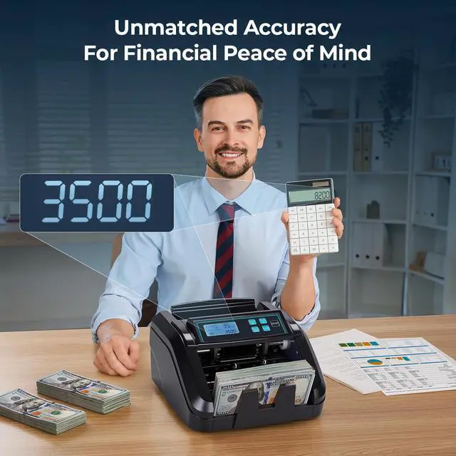 Alt view image 6 of 7 - IMC51 Money Counter Machine Count Value, Add+Batch/Add+ Value Mode Bill Counter, UV/MG/IR/MT Detection, USD only Cash Counter,1100 Bills/min, Money Counting Machine with LCD Display (Black)